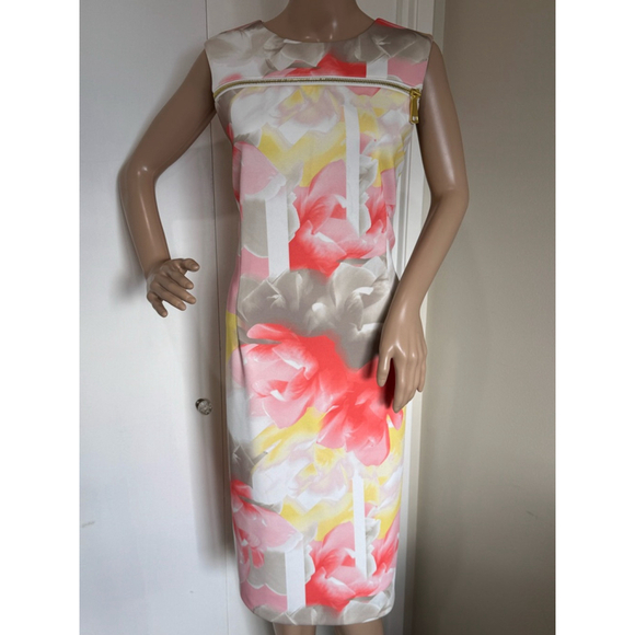 Calvin Klein Sleeveless Exposed Zip watercolor Floral Print Scuba Dress Size 14W - Picture 1 of 7